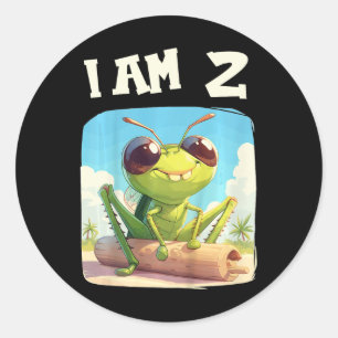 Kids 2 Years Old 2 Birthday Crickets Boy Girl Cric Classic Round Sticker
