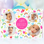 Kids 2nd Birthday Cute Rainbow Photo Hearts Pink Card<br><div class="desc">Celebrate the magic of turning two with this cute personalized greetings card! A fun and colourful design featuring four of your favourite photos and lots of rainbows, hearts and stars. The phrase "Happy Birthday" and the recipient's name are in the middle, and the all-important birthday age is repeated throughout the...</div>