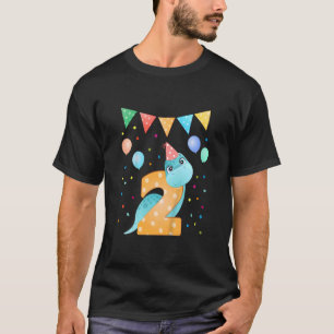 Kids 2nd Birthday Dinosaur Dino With Number Two T-Shirt