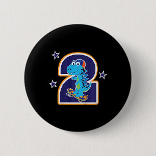 Kids 2nd Birthday Funny Dinosaur Skateboarding 2 Y Inch Round Button