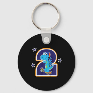 Kids 2nd Birthday Funny Dinosaur Skateboarding 2 Y Keychain