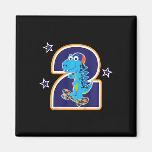 Kids 2nd Birthday Funny Dinosaur Skateboarding 2 Y Magnet