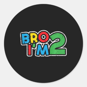 Kids 2nd Birthday Gamer Bro Im 2 Retro Bday Toddle Classic Round Sticker