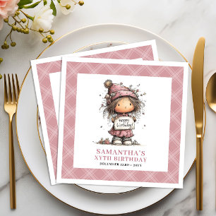 Kids 2nd Birthday Girl Funny Whimsical Pink Napkin