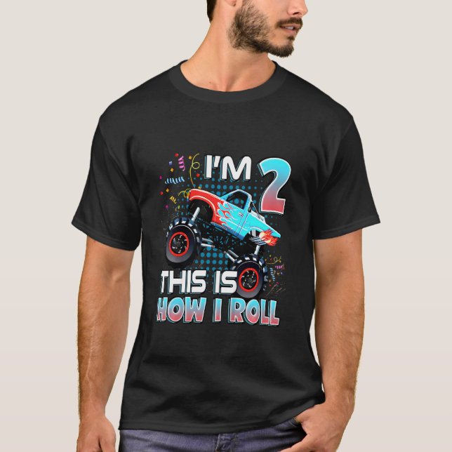 Kids 2nd Birthday  Monster Truck Birthday Boy 2 Ye T-Shirt (Front)