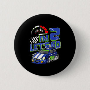 Kids 2nd Birthday Racing Car 2 Year Old Boys Party 2 Inch Round Button