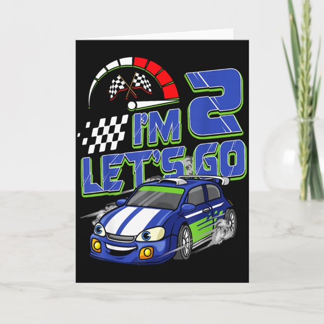 Kids 2nd Birthday Racing Car 2 Year Old Boys Party Card (Front)