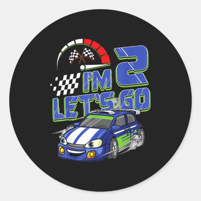 Kids 2nd Birthday Racing Car 2 Year Old Boys Party Classic Round Sticker (Front)