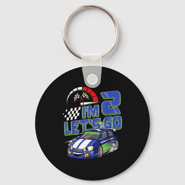 Kids 2nd Birthday Racing Car 2 Year Old Boys Party Keychain (Front)