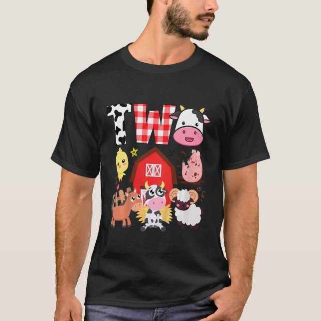 Kids 2nd Birthday Two Year Old Farm Theme Animals  T-Shirt (Front)