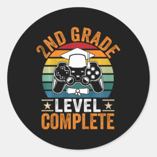 Kids 2nd Grade Level Complete Cute Gamer Class Of  Classic Round Sticker