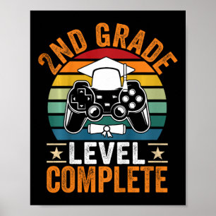 Kids 2nd Grade Level Complete Cute Gamer Class Of Poster