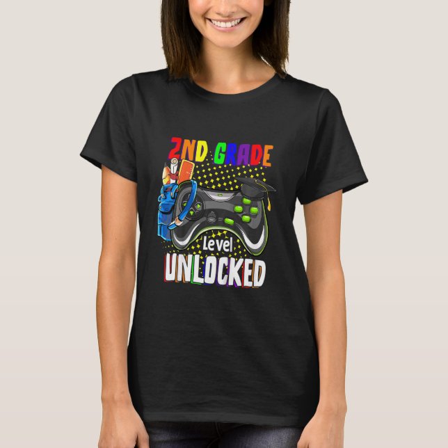 Kids 2nd Grade Level Unlocked Video Game Back To S T-Shirt (Front)