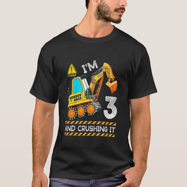 Kids 3 Year Old  3rd Birthday Boy Construction Exc T-Shirt (Front)