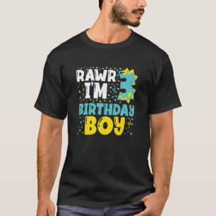 Kids 3 Year Old 3rd Birthday Boy Dinosaur Toddler  T-Shirt