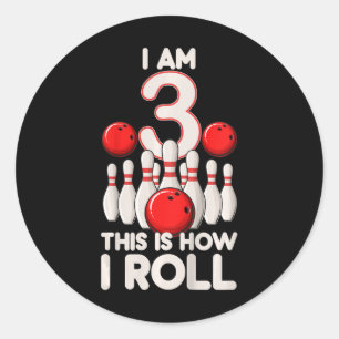 Kids 3 Year Old Bowling Party 3rd Birthday Is How  Classic Round Sticker