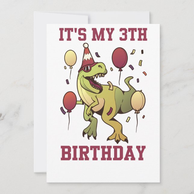 Kids 3 Year Old dinosaurs birthday 3th Party Boys Invitation (Front)