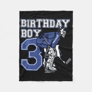 Kids 3 Year Old Ice Hockey Goalie Themed Birthday  Fleece Blanket
