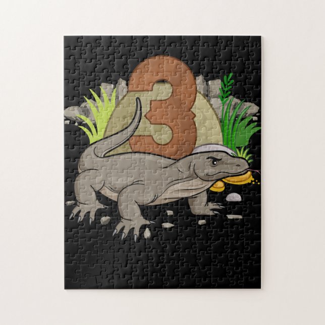 Kids 3 Year Old Komodo dragon Reptile 3rd Birthday Jigsaw Puzzle (Vertical)