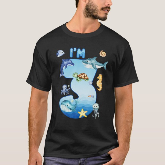 Kids 3 Year Old Ocean Life Whale Dolphin Shark 3Rd T-Shirt (Front)
