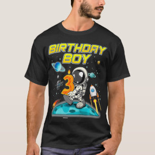 Kids 3 Year Old Outer Space Bday Boy Planets Astro T-Shirt