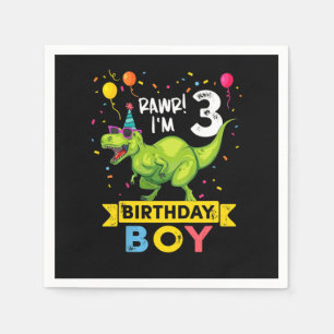 Kids 3 Year Old Shirt 3rd Birthday Boy T Rex Dinos Napkin