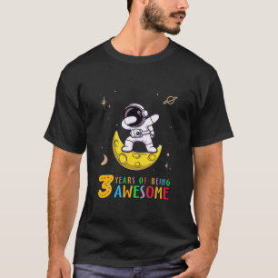 Kids 3 Years Of Being Awesome Dabbing Astronaut 3R T-Shirt