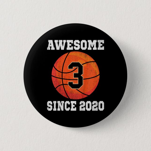 Kids 3rd Birthday Basketball Lover 3 Years Old Vin 2 Inch Round Button (Front)