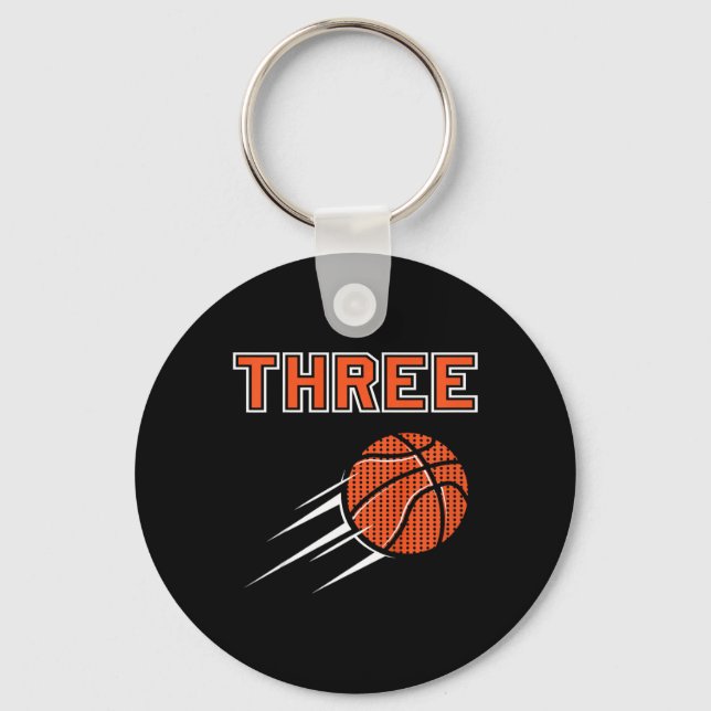 Kids 3rd Birthday Basketball Party Jersey 3 Years  Keychain (Front)