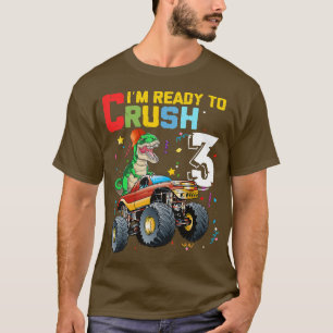 Kids 3rd Birthday Boy Monster Truck Dinosaur T Rex T-Shirt