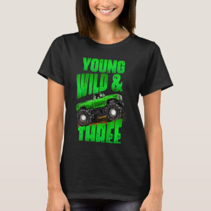 Kids 3rd Birthday Boy Monster Truck Rule Jam Three T-Shirt