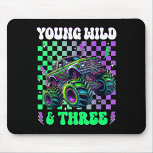 Kids 3rd Birthday Boy Monster Truck Young Wild And Mouse Pad