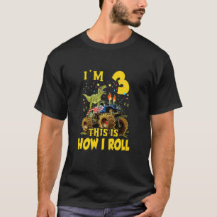 Kids 3rd Birthday Boys I'm 3 This is how I roll Mo T-Shirt