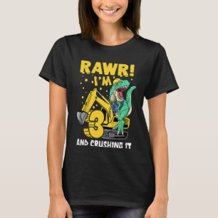 Kids 3rd Birthday Dinosaur Construction Truck 3 Ye T-Shirt