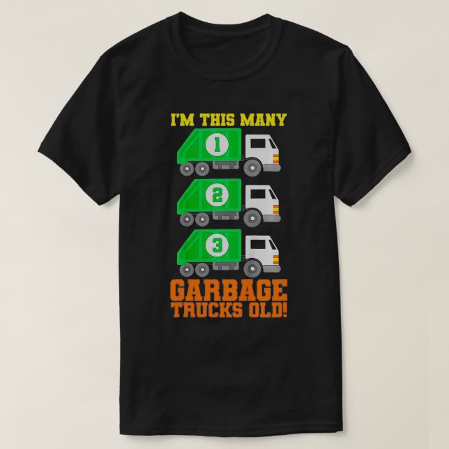 Kids 3rd Birthday Garbage Truck Three Theme Party  T-Shirt (Design Front)