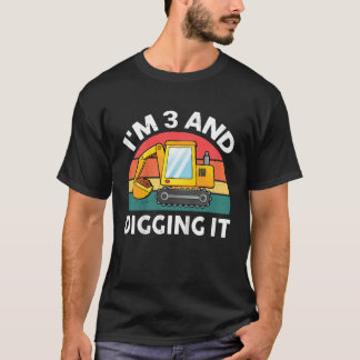 Kids 3rd Birthday Im 3 And Digging It Construction T-Shirt
