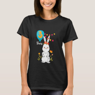 Kids 3rd Birthday Party 3 Years Bunny Rabbit Flowe T-Shirt