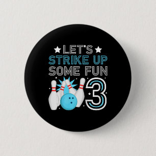 Kids 3rd Birthday Party Bowling Boy 3 Year Old Bow 2 Inch Round Button