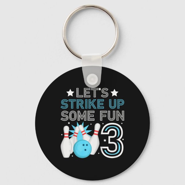 Kids 3rd Birthday Party Bowling Boy 3 Year Old Bow Keychain (Front)