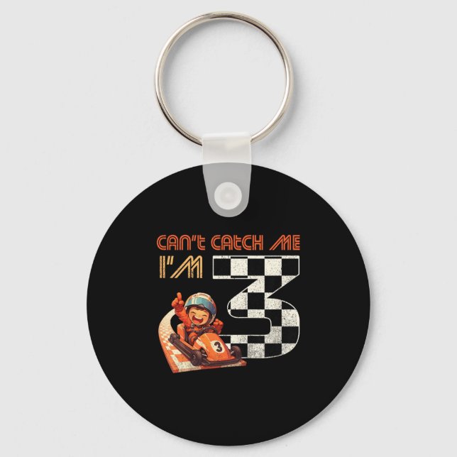 Kids 3rd Birthday Race Car Can't Catch Me I'm 3 Th Keychain (Front)