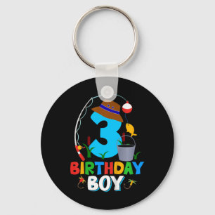 Kids 3rd Birthday Shirt Boy Fishing Fish Bday Part Keychain