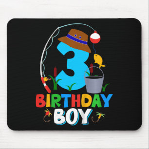Kids 3rd Birthday Shirt Boy Fishing Fish Bday Part Mouse Pad