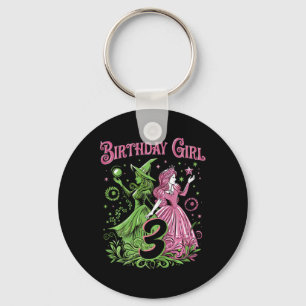 Kids 3rd Birthday Witch Pink And Green 3 Years Old Keychain