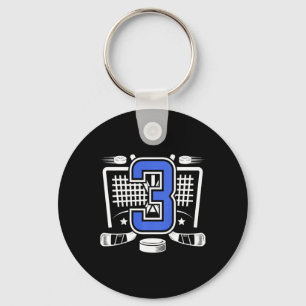 Kids 3rd Ice Hockey Birthday 3 Year Old Ice Hockey Keychain