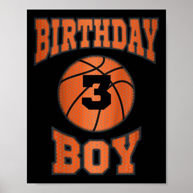 Kids 3rd third 3 three year happy birthday boy bas poster (Front)