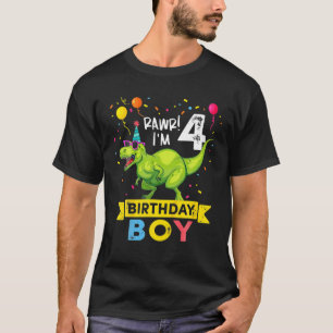 Kids 4 Year Old 10Th Birthday Boy T Rex Dinosaur T-Shirt