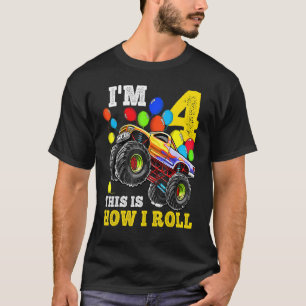 Kids 4 Year Old 4th Birthday Boy Monster Truck Car T-Shirt