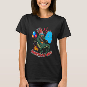 Kids 4 Year Old  4th Birthday Boy Son Dinosaur Rex T-Shirt
