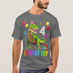 Kids 4 Year Old 4th Birthday Boy T Rex Dinosaur T-Shirt