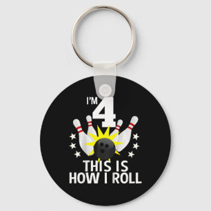 Kids 4 Year Old Bowling Birthday Party Shirt How I Keychain